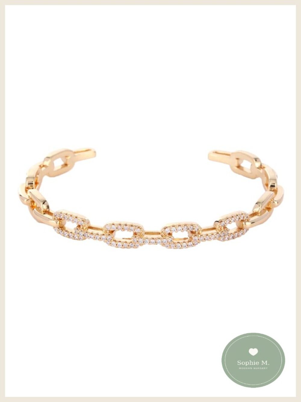 18K Gold Moissanite Open Bangle Bracelet for Women Chain Cuff Gift